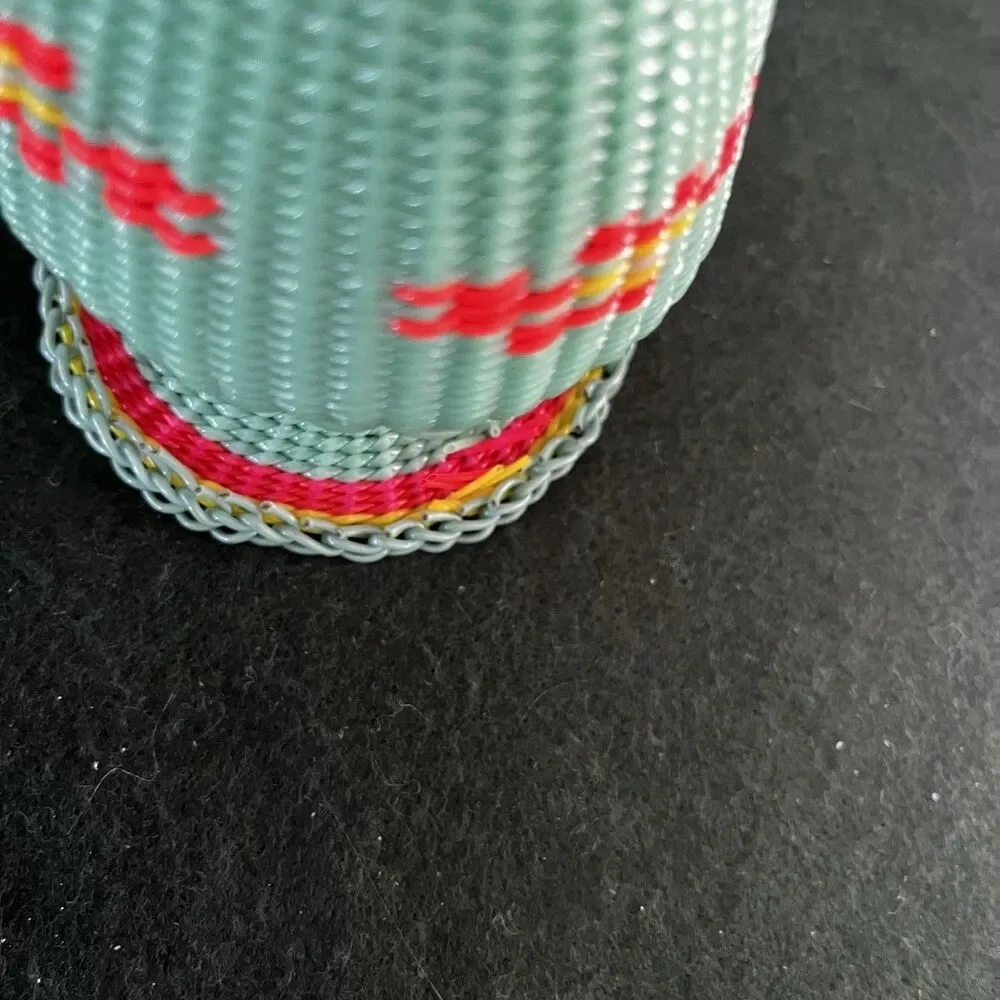 Vintage Scoubidou Technique Asian Dry Vase 6.5in Woven Plastic Cord 1960's